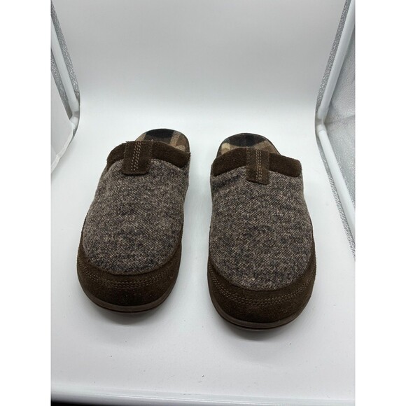 Acorn Men's Clog Slippers Brown Wool Tweed Plaid Lined Size M 10 - Picture 1 of 6
